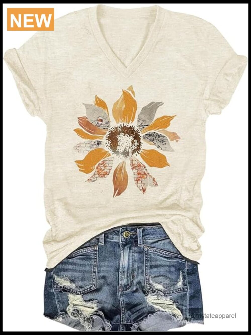 V-Neck Boho Flowers Graphic Tee Short Sleeve T-Shirt
